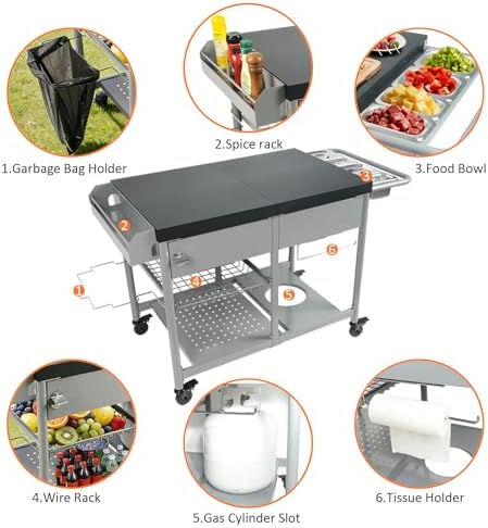 Heavy Duty Grill Cart Pizza Oven Table for Blackstone 17/22 Griddle Ninja Ooni Woodfire