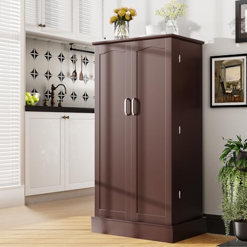 kepptory 47” Pantry Cabinet, Kitchen Pantry Storage Cabinet with Doors & Adjustable Shelves, Brown Freestanding Buffet Cupboards Sideboard for Living Room and Dinning Room, Sturdy and Durable
