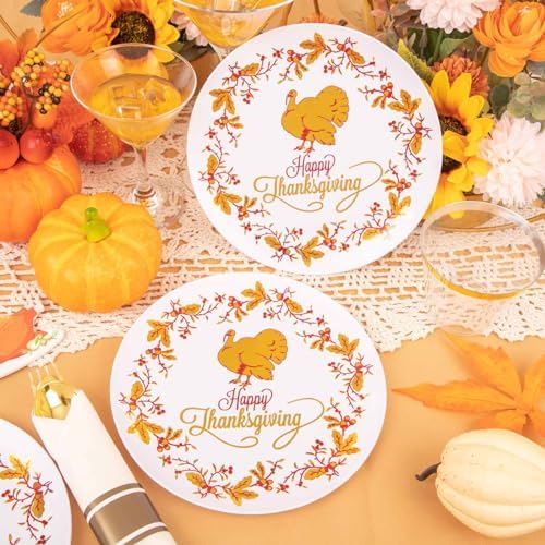Ciaell 175PCS Thanksgiving Plastic Plate - Disposable Dinnerware Set - Gold Disposable Plastic Plates include 50Plates, 75Silverware, 25Cups, 25Napkins for Thanksgiving & Party