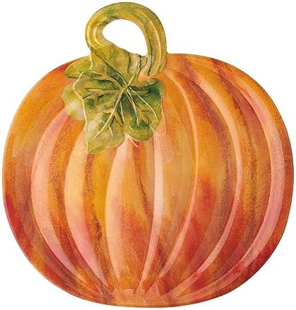 UP Pumpkin Shaped Melamine Serving Platter, Fall Harvest Party Tray, Thanksgiving Table Decor, for Snacks, Appetizers, and Desserts, Orange, 16 x 15.5 Inch
