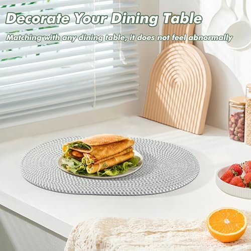 Oval Woven Placemats Set of 8 Heat Resistant Placemats 17.5 x 12 Inches Farmhouse Cotton Rope Place Mats for Dining Tables Trivets for Hot Dishes, Grey Set