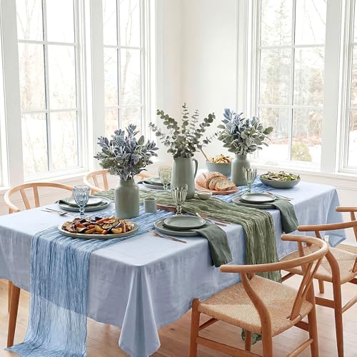 8 Pcs Sage Green and Dusty Blue Cheesecloth Table Runner 118"