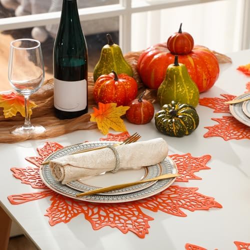 Ziliny 12 Pack Thanksgiving Maple Leaf Placemats, Fall Placemat, Orange Red