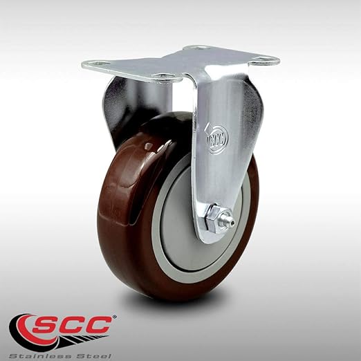 Service Caster Brand Replacement Caster for Uline Caster H-7448R - Stainless Steel Rigid Top Plate Caster with 4 Inch Maroon Polyurethane Wheel - Fits Carts and Platform Trucks H-3352
