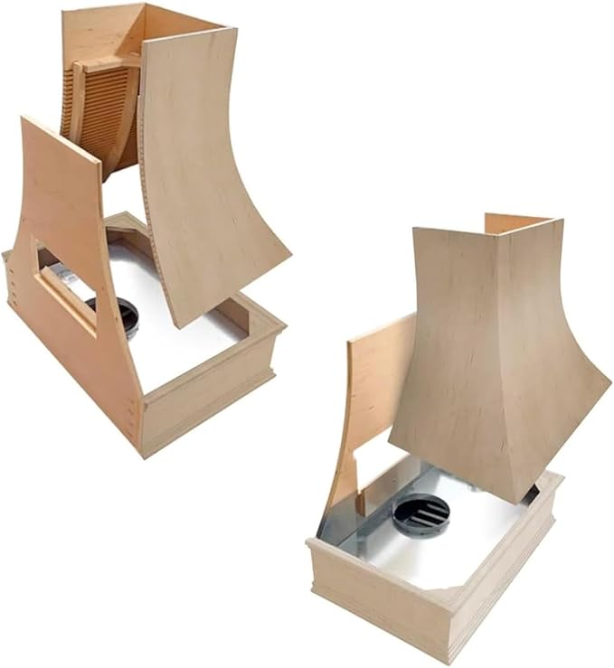 Curved Wood Strapping Range Hood (31.5"W x 48"H) – Handcrafted in the USA – Premium Cabinet-Grade Plywood & Maple Veneer – Seamless Fit with TradeWinds Ventilation Units – High-End Kitchen Focal Point