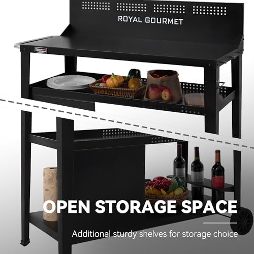 Royal Gourmet PC4401B 3-Tier Dining Cart with Wind Guard, Black
