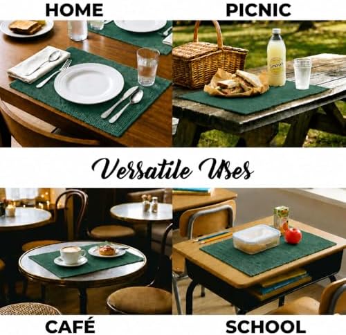 100% Cotton Ribbed Placemats - Set of 8-13 x 19 Inches - Peacock Green - Everyday Cloth Table Mats - Thick Construction, Washable & Reusable Cloth Place Mats - by AVKA Studio