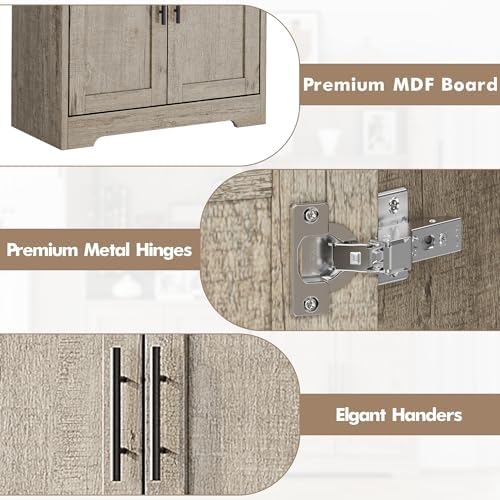 70" Kitchen Pantry Storage Cabinet, Freestanding Buffet Cabinet with Microwave Stand & 4 Door Shelves, Kitchen Hutch with Doors, Adjustable Shelves and Wine Rack,Grey.