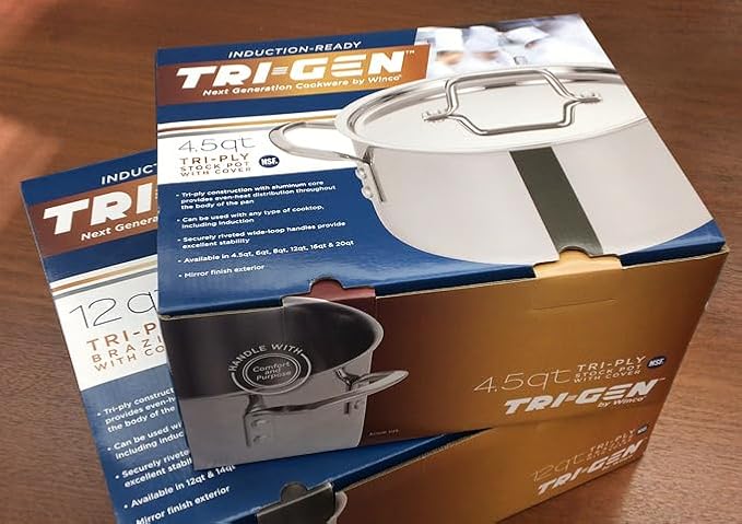 WINCO Tri-Ply Stock Pot, 6-quart-qt-6qt, Silver