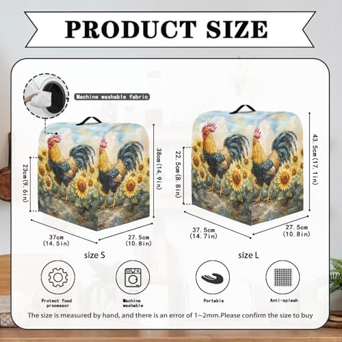 Rooster Sunflower Mixer Cover Kitchen Aid Stand Mixer Dust Proof Covers with Handle and Front Pockets Kitchen Aid Mixer Cover for 4.5-5 Qt Mixer,Coffee Maker Toaster Machine Dust Cover