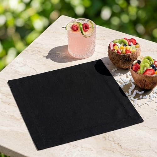 Solino Home 100% Linen Square Placemats Black, Fete 14 x 14 in, Set of 4