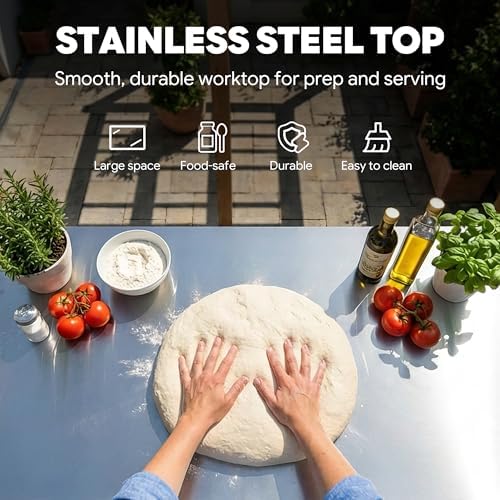Feasto 3-Shelf Pizza Oven Table with Lockable Wheels, 36''x 24''