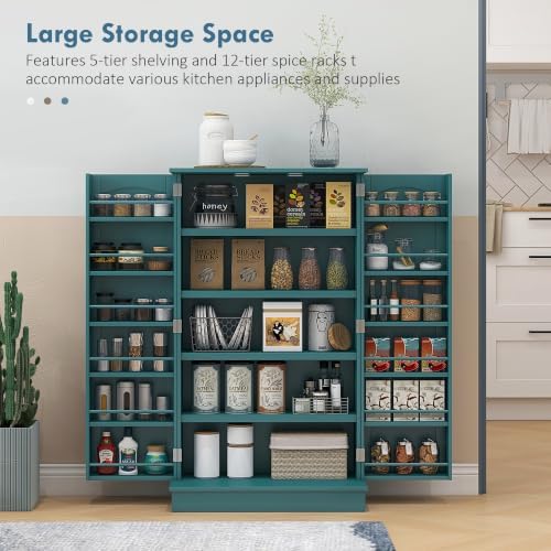 HOMCOM 41" Kitchen Pantry Storage Cabinet 12 Door Shelves Blue