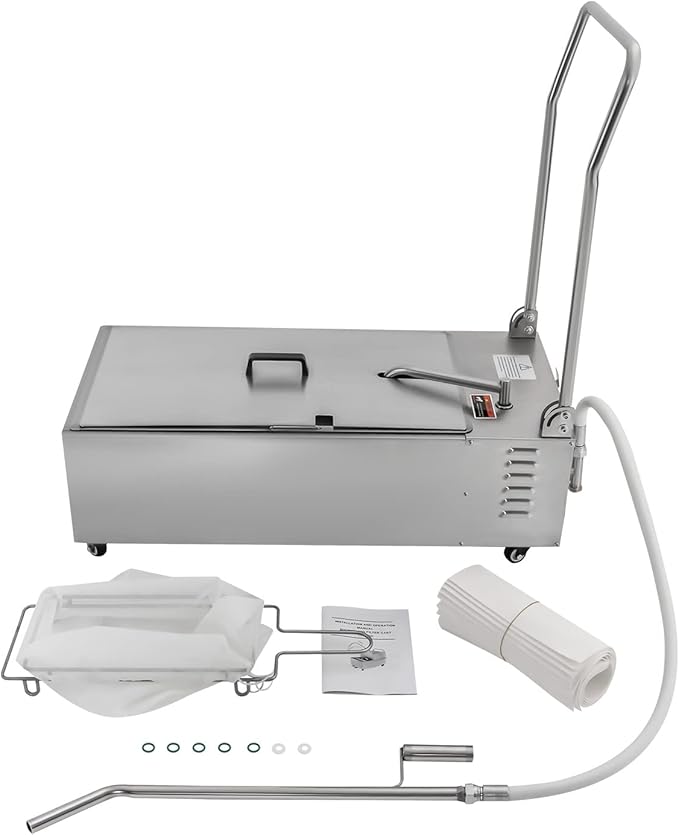 Commercial Oil Filter Machine 55L, 110V Stainless Steel Foldable Fryer Oil Filtration System Cart with Wheels, 14.5Gal Capacity for Restaurant Fast Food Kitchen & Catering