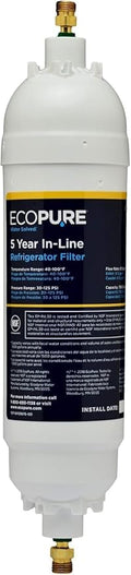 EcoPure EPINL30 5-Year In-Line Refrigerator Water Filter – Universal Fit for Most Fridges, Ice Makers, RVs & Boats – Reduces Chlorine Taste & Odor – Easy DIY Install with 1/4" Fittings