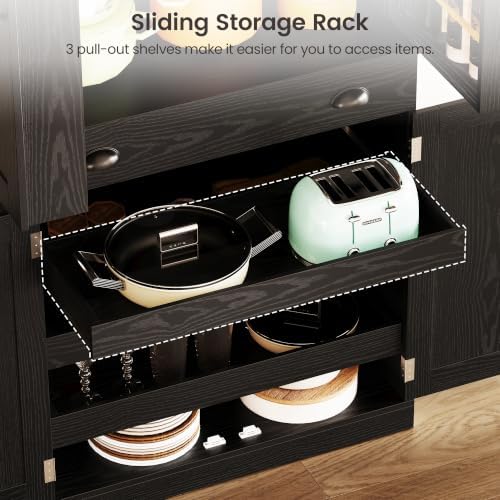 IRONCK 72" Kitchen Pantry Cabinet with Drawer and Sliding Racks, Black