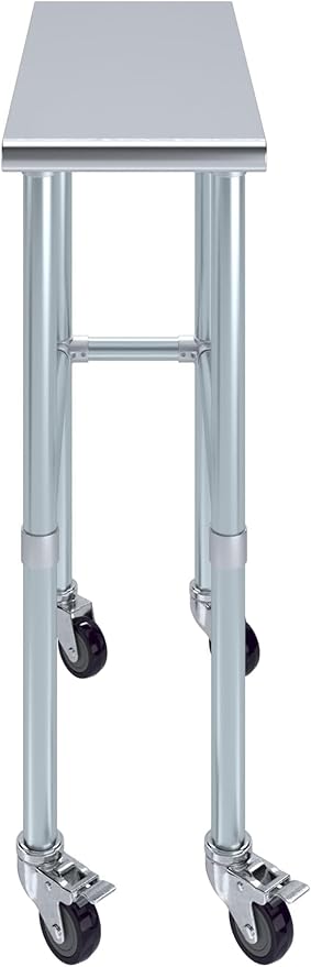 Stainless Steel Work Table Open Base & Wheels | Work Station | Metal Work Bench (Stainless Steel Work Table Open Base + Casters) (12" Long x 30" Deep)