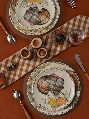 Bico Blessing Season Dinner Plates Set of 4, 11 Inch Large Ceramic Plates for Pasta, Steak, Stylish Serving Dishes, Microwave and Dishwasher Safe, Gift for Housewarming and Thanksgiving