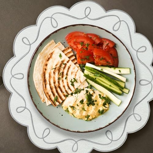 16.5 Inch Ribbon Twirl Embroidery Round Placemats Set of 4, Scalloped Round Table Mats for Party Kitchen Dining Decoration, Gray