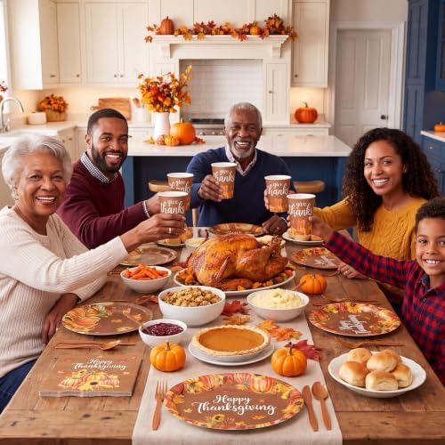 Pajean 350 Pcs Thanksgiving Oval Paper Plates Set with 12 inch Disposable Wood Grain Maple Leaf Oval Plates Fall Harvest Dinnerware Set Heavy Duty for 50 Guests Thanksgiving Fall Party Supplies