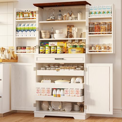 IRONCK 72" Kitchen Pantry Cabinet with Sliding Rack & Adjustable Shelves
