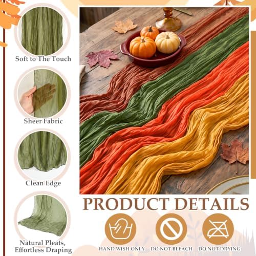 8 Pcs Fall Terracotta Cheesecloth Table Runner 118"