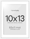 Homeforia 10x13 Picture Frame White, High End Metal 10x13 Poster Frames with Mat for 8.5x11, 10 x 13 White Frames Matted to 8.5 x 11 inch Photo, 10by13 Hanging Frames, Tempered Glass, Wall Kit, Set of 1