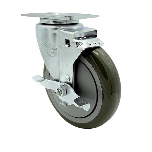 Service Caster Brand Replacement Caster for Uline Caster H-7449SWB-Stainless Steel Swivel Top Plate Caster with 5 Inch Gray Polyurethane Wheel and Top Lock Brake- Fits Carts and Platform Trucks H-6348