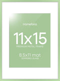 Homeforia 11x15 Picture Frame Sage Green, High End Metal 11x15 Wall Hanging Frame with Mat 8.5x11, 11 x 15 Poster Frames Matted to 8.5 x 11 inch Photo, 11by15 Frame, Tempered Glass, Wall Kit, Set of 1