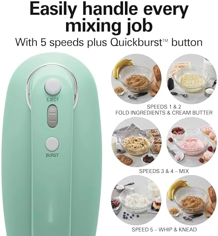 Hamilton Beach Vintage-Style 5-Speed 1.3 Amp Electric Hand Mixer with 6-Speed 250W Hand Mixer, Beaters, Whisk, Storage Case
