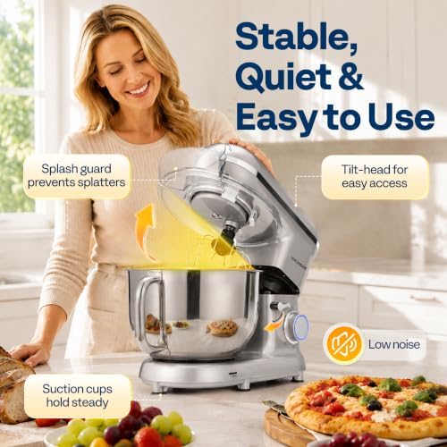 VIVOHOME 3-in-1 Stand Mixer, 6-Quart Tilt-Head Mixer, 10 Speeds, Silver