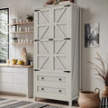 DWVO 64.5" Pantry Cabinet with Barn Doors, 2 Drawers & Shelves, Off White