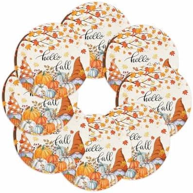 Fall Round Placemats Set of 8 Thanksgiving Autumn Maple Leaves Gnome Place Mats Washable Woven Placemat Hello Fall Harvest Pumpkin Circle Braided Table Mat for Kitchen Holiday Party Decor 15 Inch