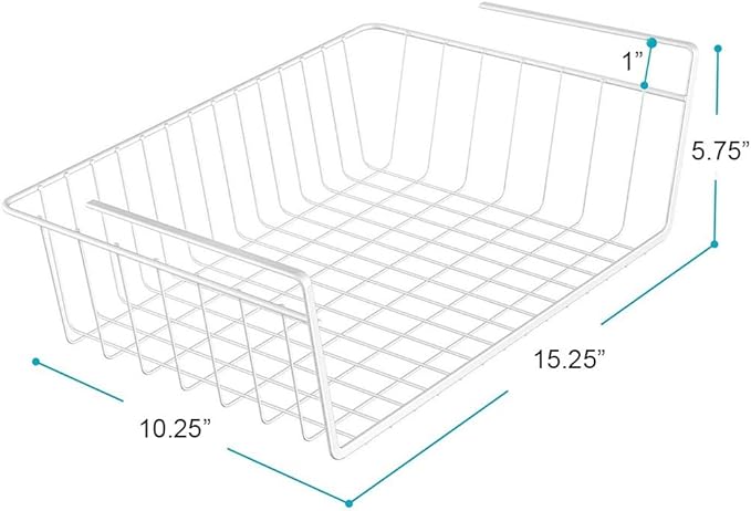 Modern Home Under Shelf Wire Storage Baskets – Hanging Organizer Rack for Cabinet, Pantry, or Closet – White Metal Basket for Kitchen, Towels, or Office – No Tools Required (Set of 2 11")