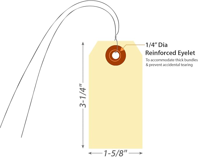 SmartSign Blank Manila Shipping Tags with Wire, Size-2, Pack of 100, 13pt Thick Prewired Cardstock Tag, 3.25 x 1.625 inch Paper Hang Tags with Reinforced Fiber Patch
