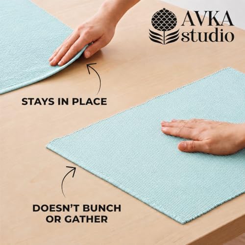 100% Cotton Ribbed Placemats - Set of 8-13 x 19 Inches - Light Blue - Everyday Cloth Table Mats - Thick Construction, Washable & Reusable Cloth Place Mats - by AVKA Studio