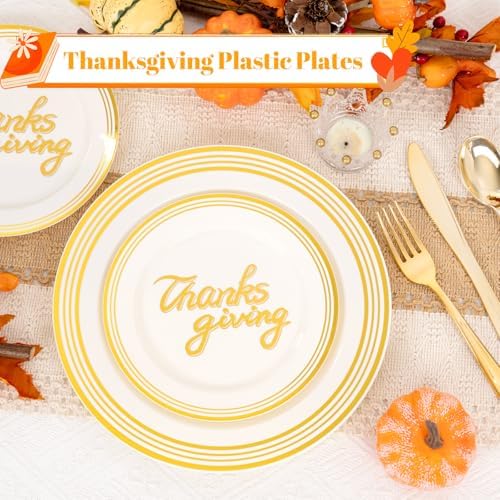 EjonirInjonir 150pcs Sturdy Thanksgiving Plastic Plates For Fall Dinner