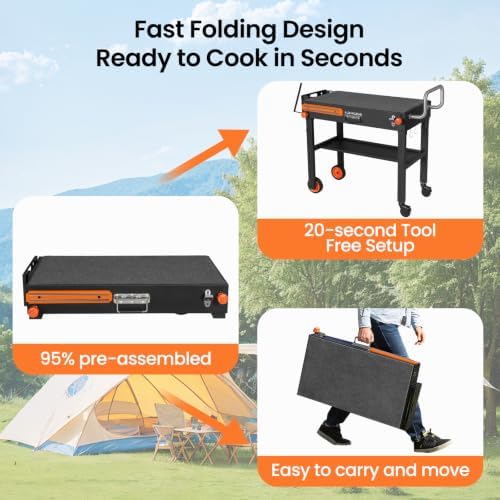 Folding Grill Table for Blackstone 17" & 22" Griddle, Portable Grill Cart