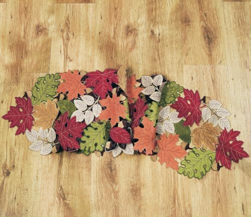 Fall Table Runner 120inches Long, Thanksgiving Harvest Cutwork Embroidered Table Runner 13in x 120in, Autumn Maple Leaves Table Decoration for Home Dining Kitchen Table