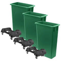 3 Pack 23 Gallon Waste Bin with Dolly, Heavy-Duty Trash Can, Slim Rectangular Garbage Bin, Durable Waste Container, Recycling Bin, Plastic Wastebasket for Kitchen, Garage, Restaurants, Office
