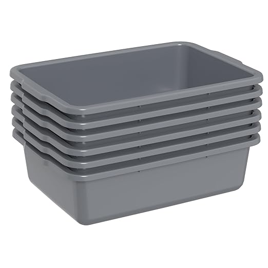 Sadstory 24 L Commercial Bus Tub, Plastic Bus Box, Gray, 6 Packs