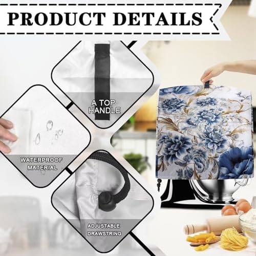 Retro Flower Kitchen Stand Mixer Cover Dust Covers for 4.5qt-5qt Stand Mixer Dustproof Washable Cover Protector Compatible with 4.5-5 Quart Kitchen Aid Mixer