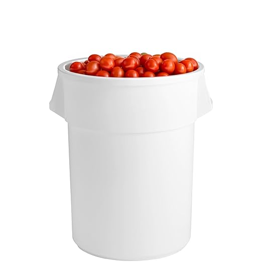 PRO&Family Commercial Round Trash Can, Ingredient Bin, Heavy-Duty Plastic, Anti-Static, Kitchen, Office, Outdoor Use (White, 55 Gallon)