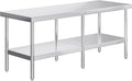 Jocisland 30" x 82" Stainless Steel Table for Prep & Work Adjustable Under Shelf and Feet, for Commercial Kitchen, Restaurant, Hotel and Garage