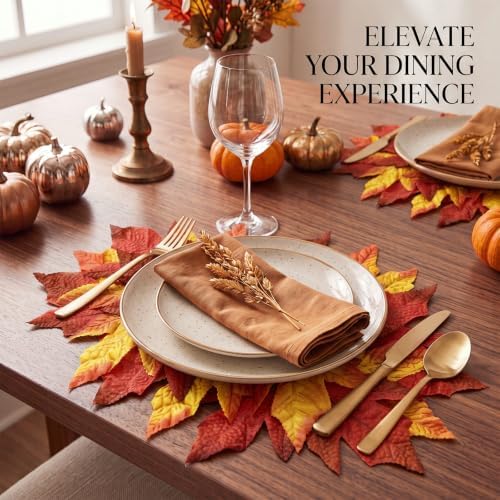 Layhit 12 Pcs Fall Thanksgiving Maple Leaf Placemats, 10.6 x 17.7 Inch
