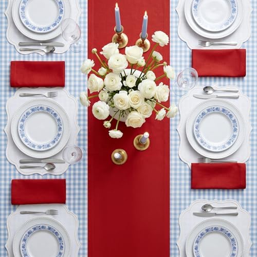 Solino Home 100% Pure Linen Table Runner Red Long, Fete 14 x 90 in