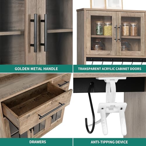 YITAHOME 71" Kitchen Pantry Cabinet with Built-in Power Outlet, Grey Oak