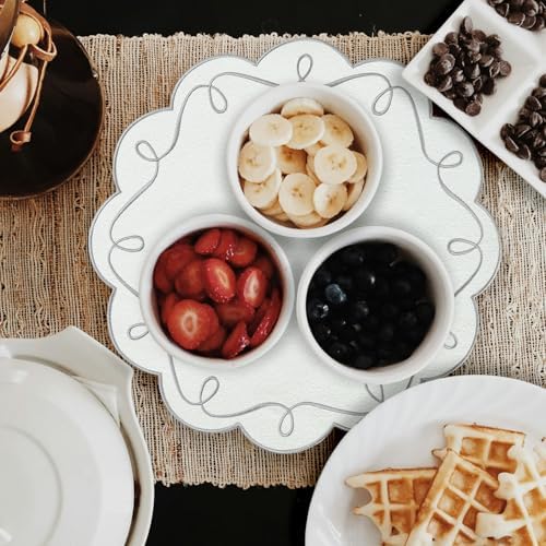 15 Inch Ribbon Twirl Embroidery Round Placemats Set of 4, Scalloped Round Table Mats for Party Kitchen Dining Decoration, Gray