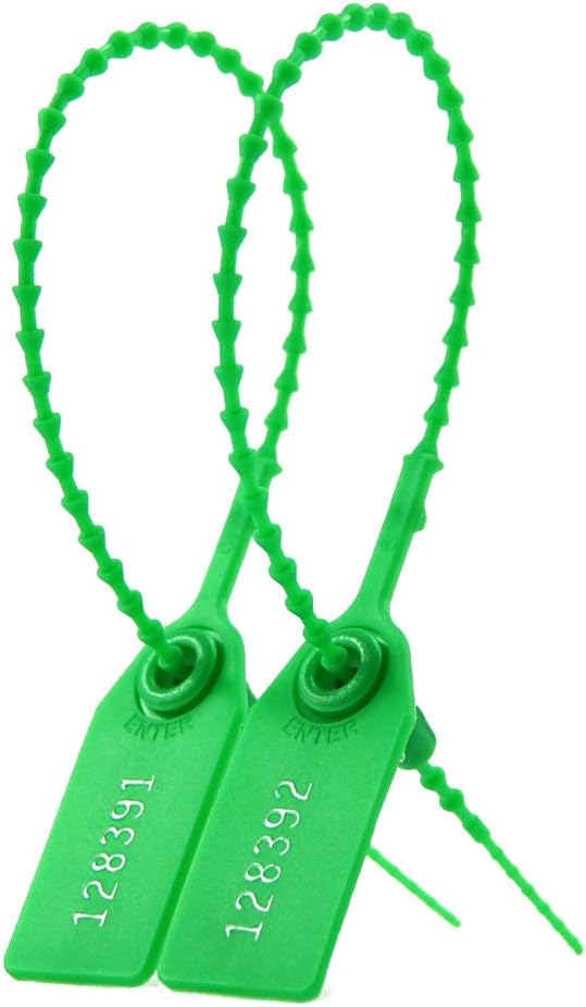 1000 Numbered Plastic Security Seals Pull Tight Tamper Evident Tags Disposable Self-Locking Zip Ties Pull Tite Tags for Fire Extinguisher 250mm (Green)
