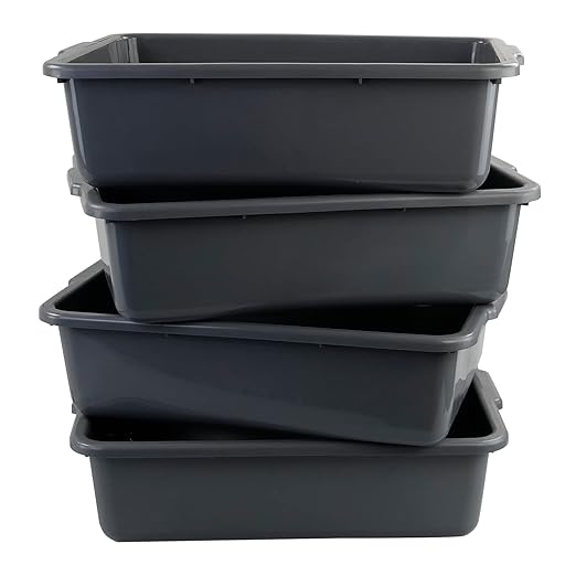 Commercial Products Standard Bus/Utility Box, Plastic Restaurant Wash Basin/Dish Washing Tub for Kitchen Organization/Storage, 24L, Gray